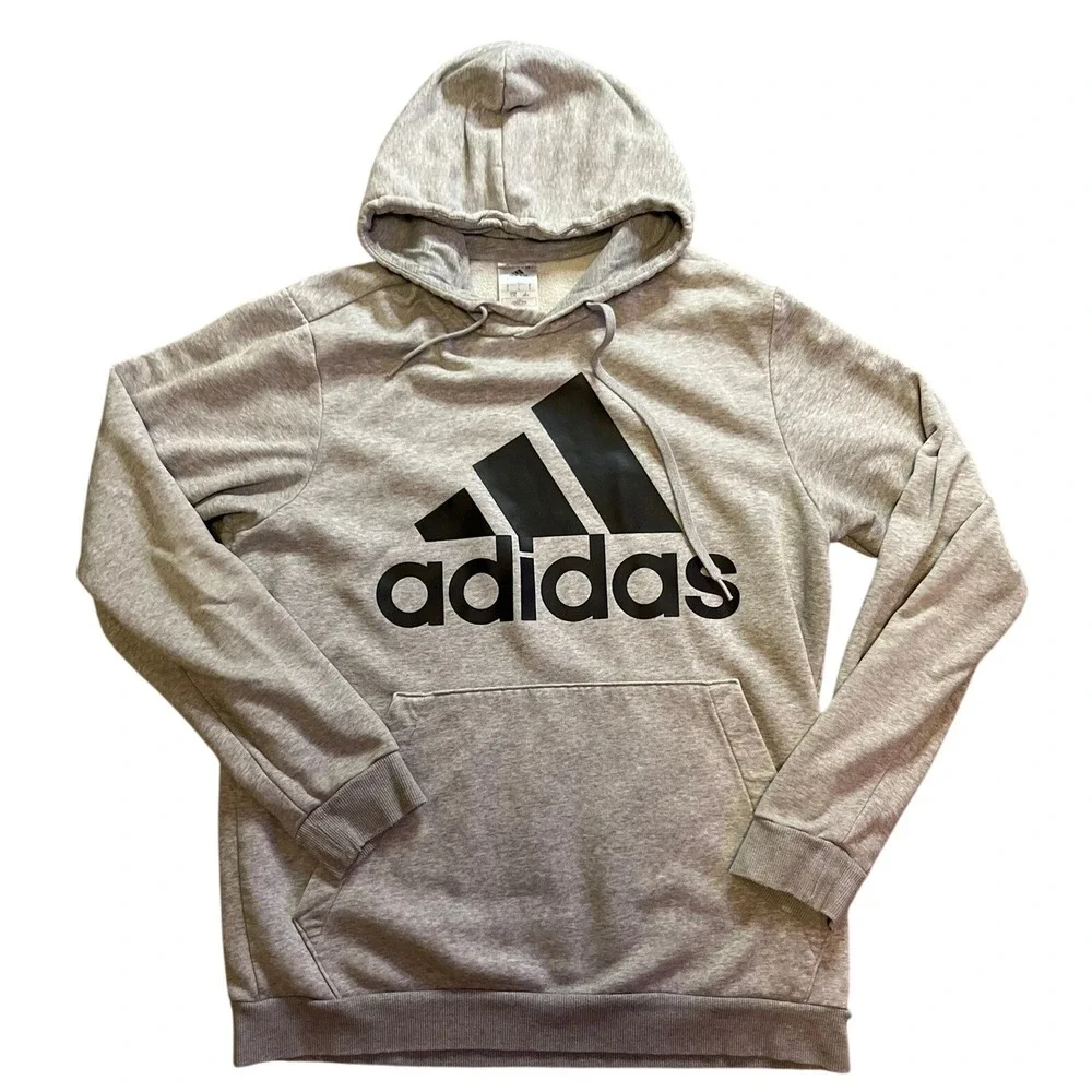 Adidas Essentials Big Logo Hoodie Mens Large Grey Black Pullover Athleisure